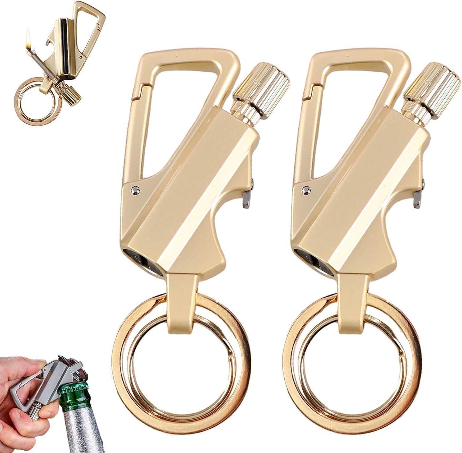 Permanent Match Infinity Lighter with Multitool Keychain Bottle Opener,2 in 1 Kerosene Trench Lighter,Outdoor Gift for Men(2pack Gold)