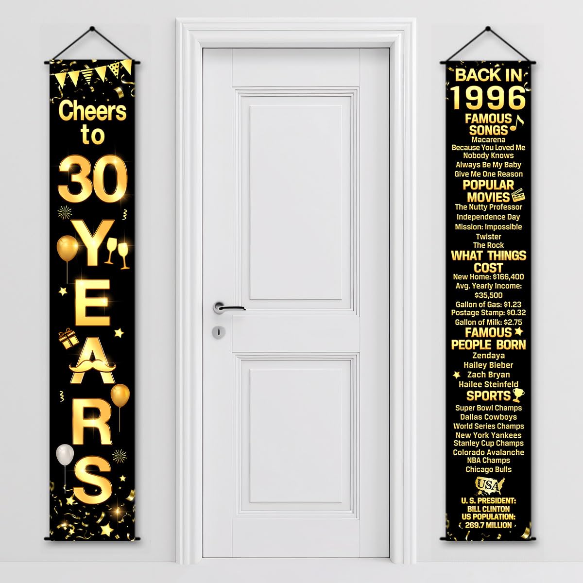 30th Birthday Party Anniversary Decorations Cheers to 30 Years Banner Party Decorations Welcome Porch Sign for Years Birthday Supplies (30th-1996)