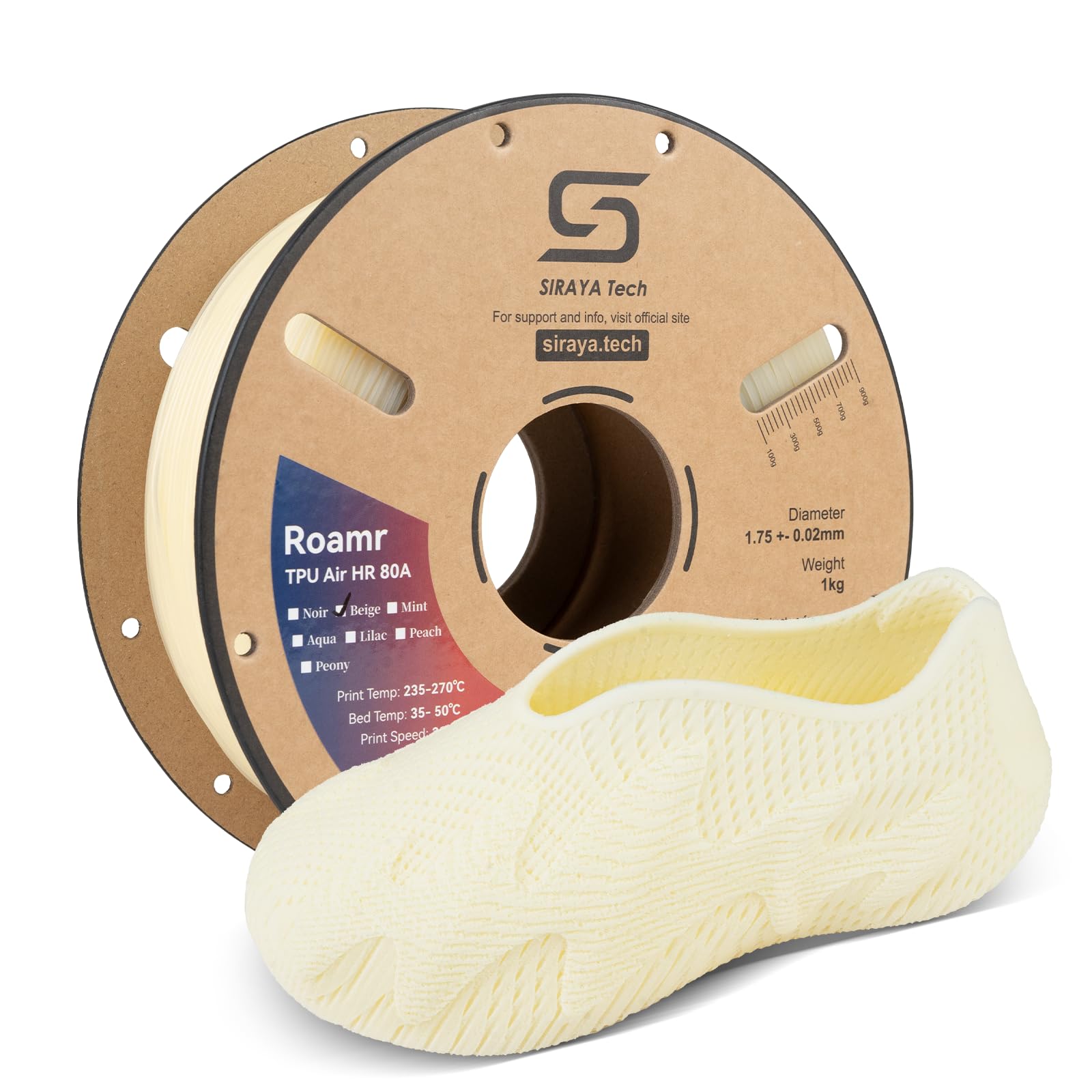 Siraya Tech Roamr TPU Air HR 80A filamento impresora 3D, filament pour imprimante 3D, flexible 48-50% rebond, dureté 64A-80A, finition mate, chaussures & orthèses(Beige,800g)