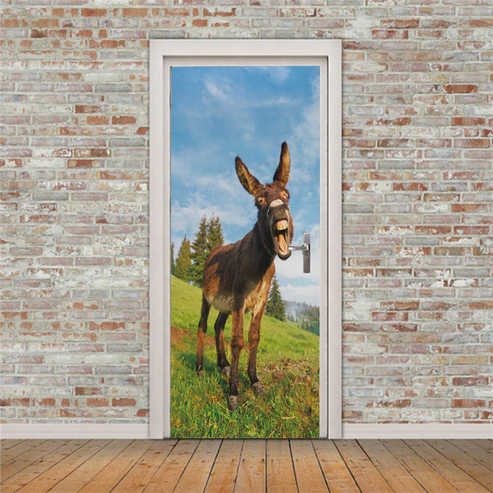 Autocollants de porte masque imperfections poster mural d'âne 3D salon 90x200cm