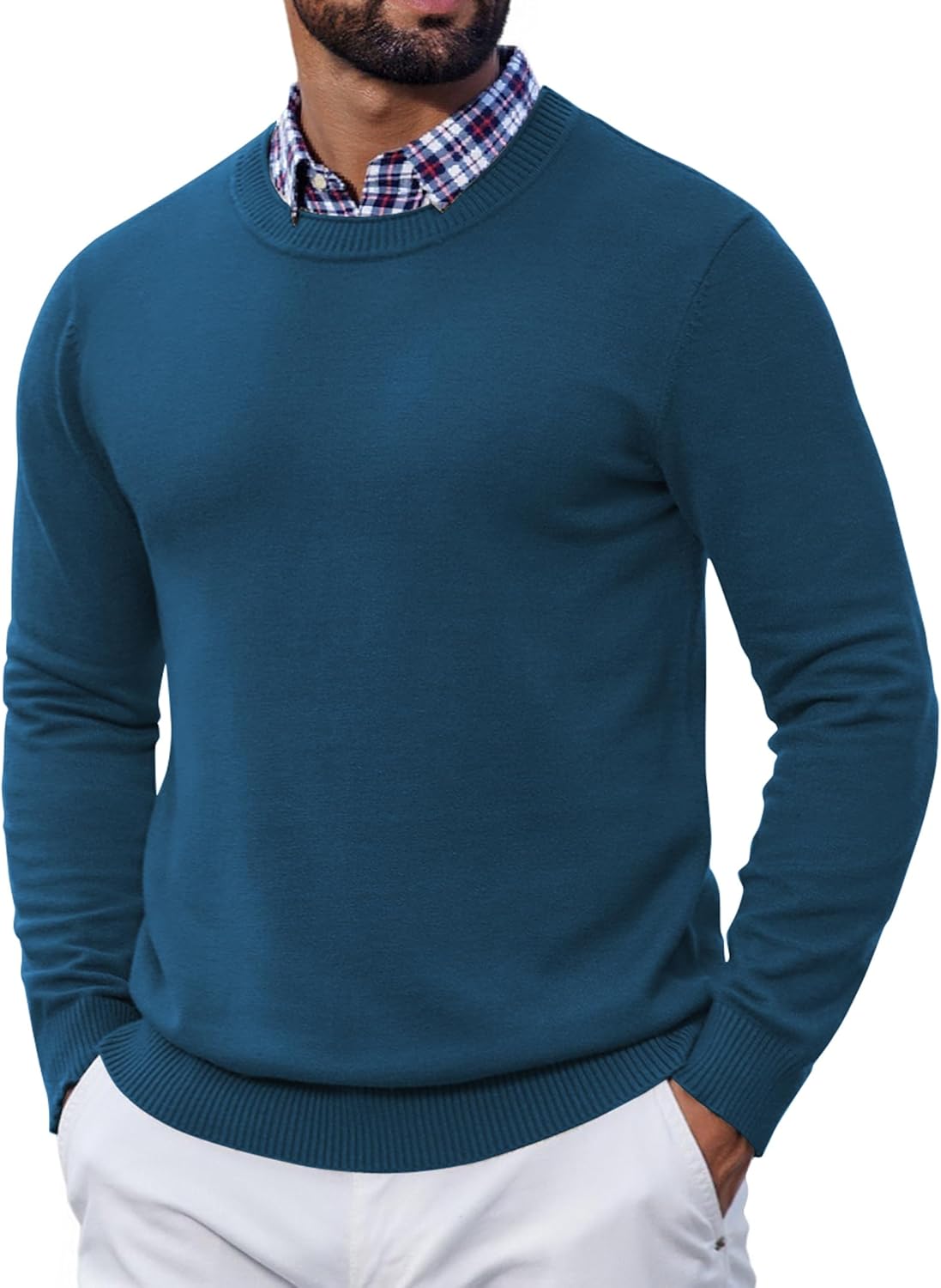 COOFANDY Mens Crewneck Sweater Pullover Knit Sweater Lightweight Sweaters with Ribbing Edge