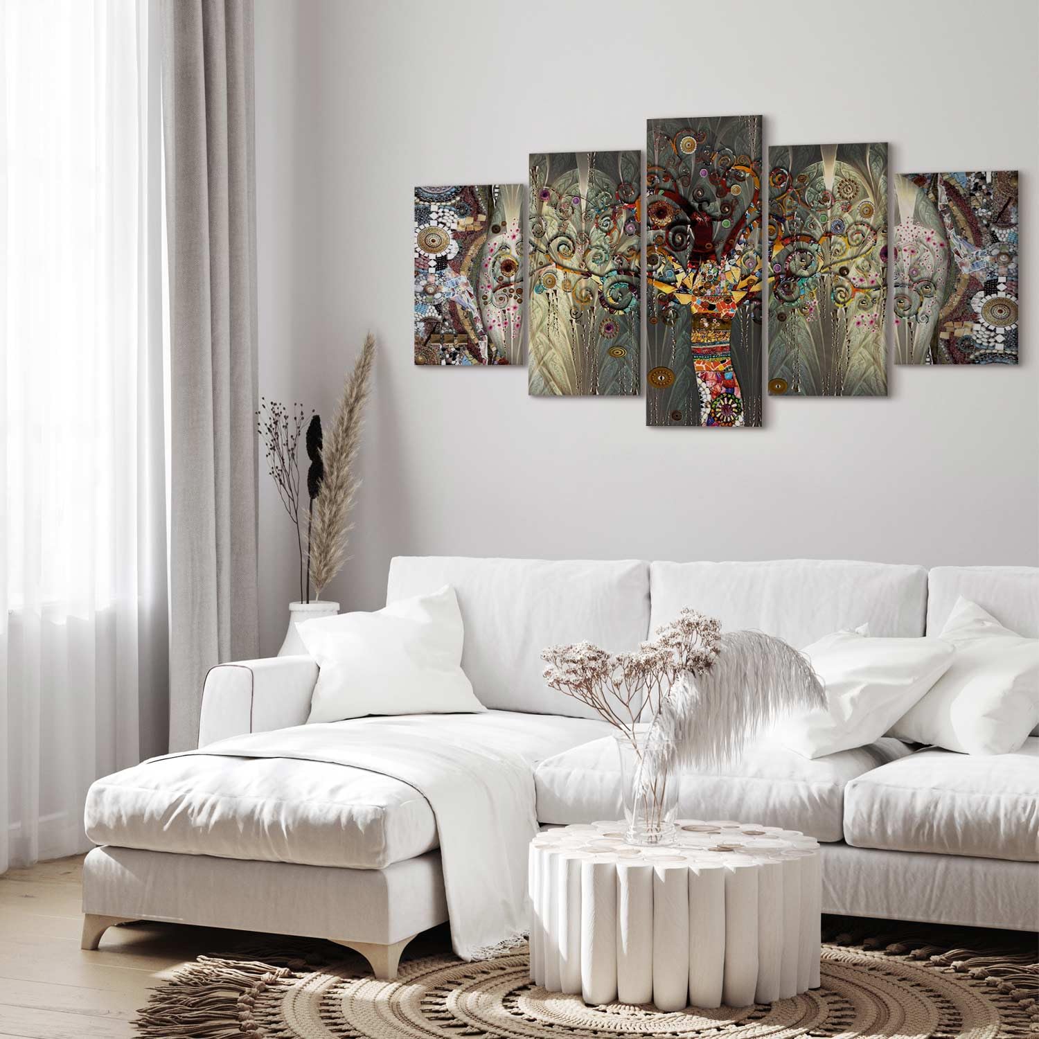 murando Quadro 150x75 cm 5 pezzi Stampa su tela XXL Immagini moderni Murale Fotografia Grafica Decorazione da parete Astratto Klimt Albero l-A-0005-b-n