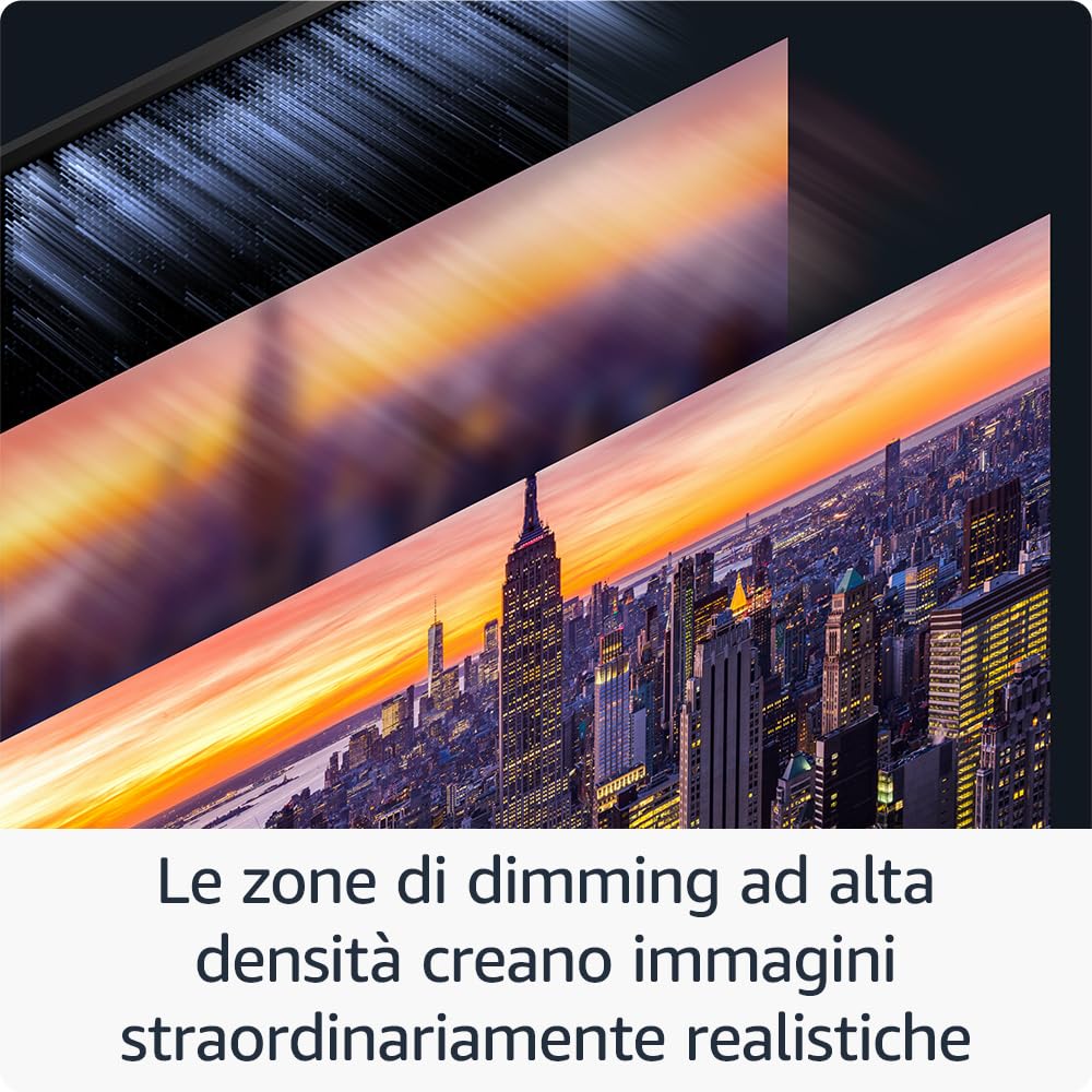 Amazon Ember Serie Omni Mini-LED da 65" con Fire TV, smart TV QLED 4K UHD, Dolby Vision IQ, modalità ambiente, modalità di gioco a 144 Hz, local dimming, comandi vocali con Alexa