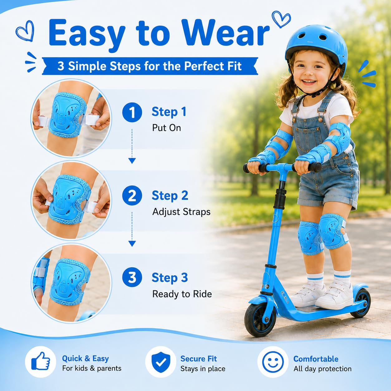 Ensemble de genouillères et coudières pour enfants – Équipement de protection réglable avec protège-poignet pour patinage, scooter, vélo, skateboard – Coussinets de sécurité pour tout-petits et jeunes