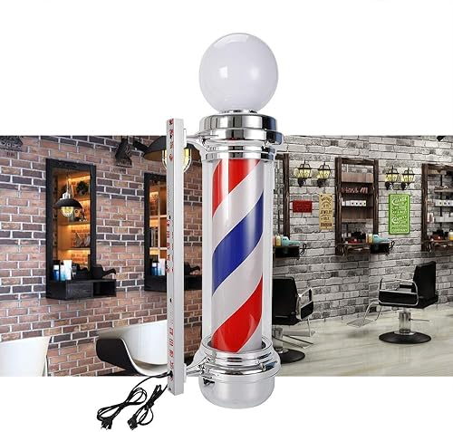 Miniatura 2 de Luz de poste de peluquería, letrero giratorio luminoso de iluminación de peluquería, luces de salón de belleza, decoración de peluquería roja,