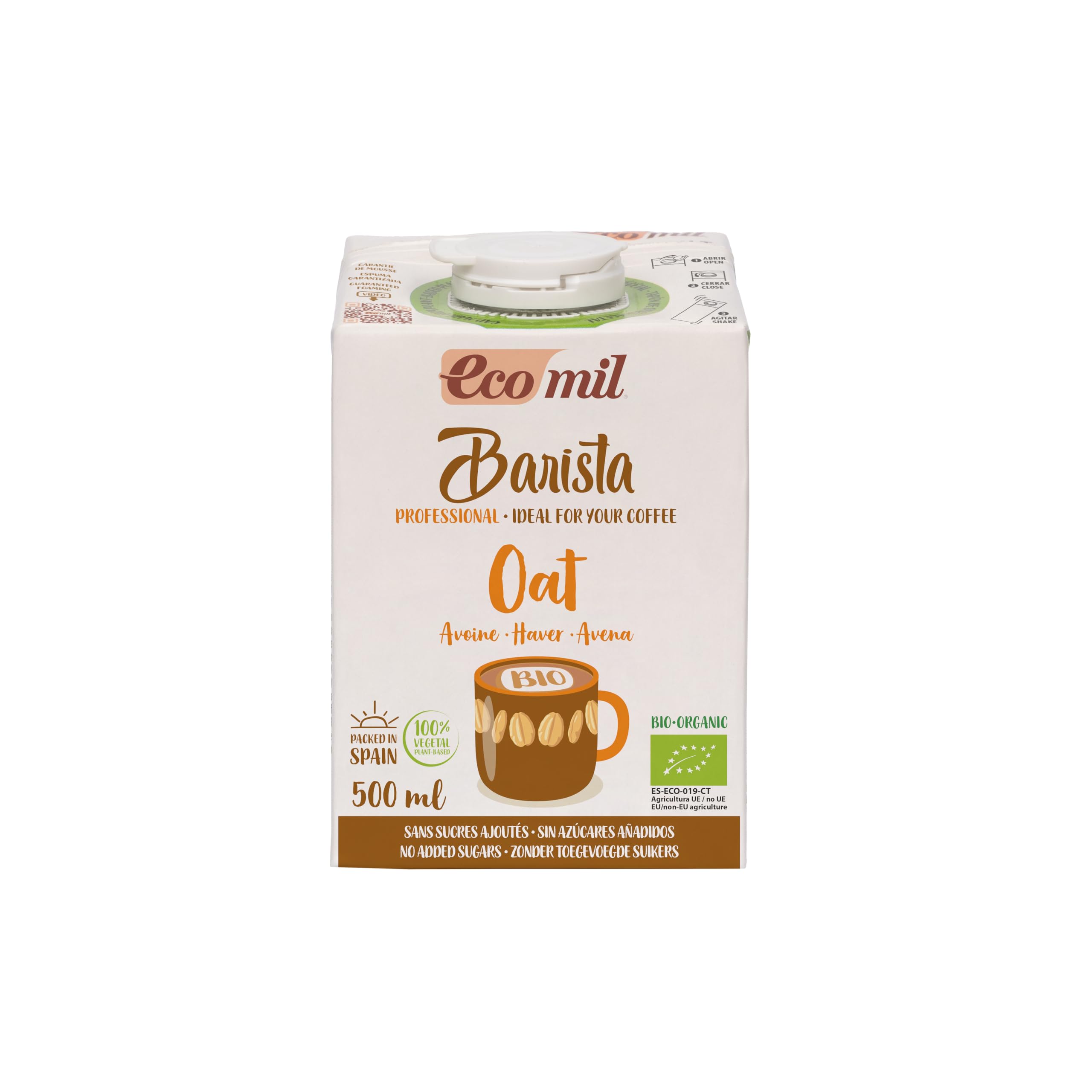 Ecomil Avena Barista Ecológica 6 x 500 ml Bebida de Avena para Café Sin Azúcares Añadidos
