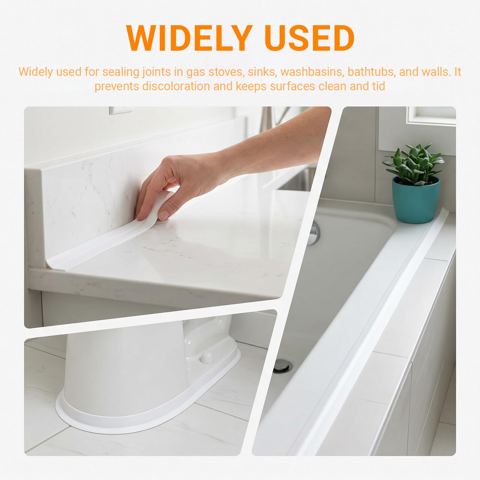 2 Rotoli Nastro Sigillante Autoadesivo, 3,2 m x 2,2 cm, Battiscopa in PVC Morbido, Striscia di Tenuta Impermeabile con Strumento di Tenuta, per Cucina, Bagno, Toilette, Soffitto (Bianco)