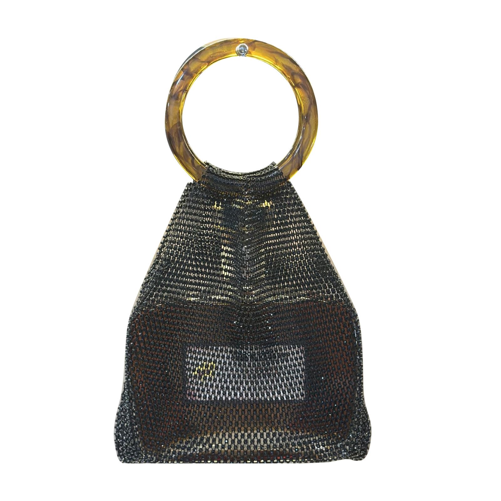 Jazuaiao Artisanal Meshes Bag with Crystals for Cosmetic and Wine Bottle Rhinestones Resin Handle Storage Organiser Multipurpose Bag