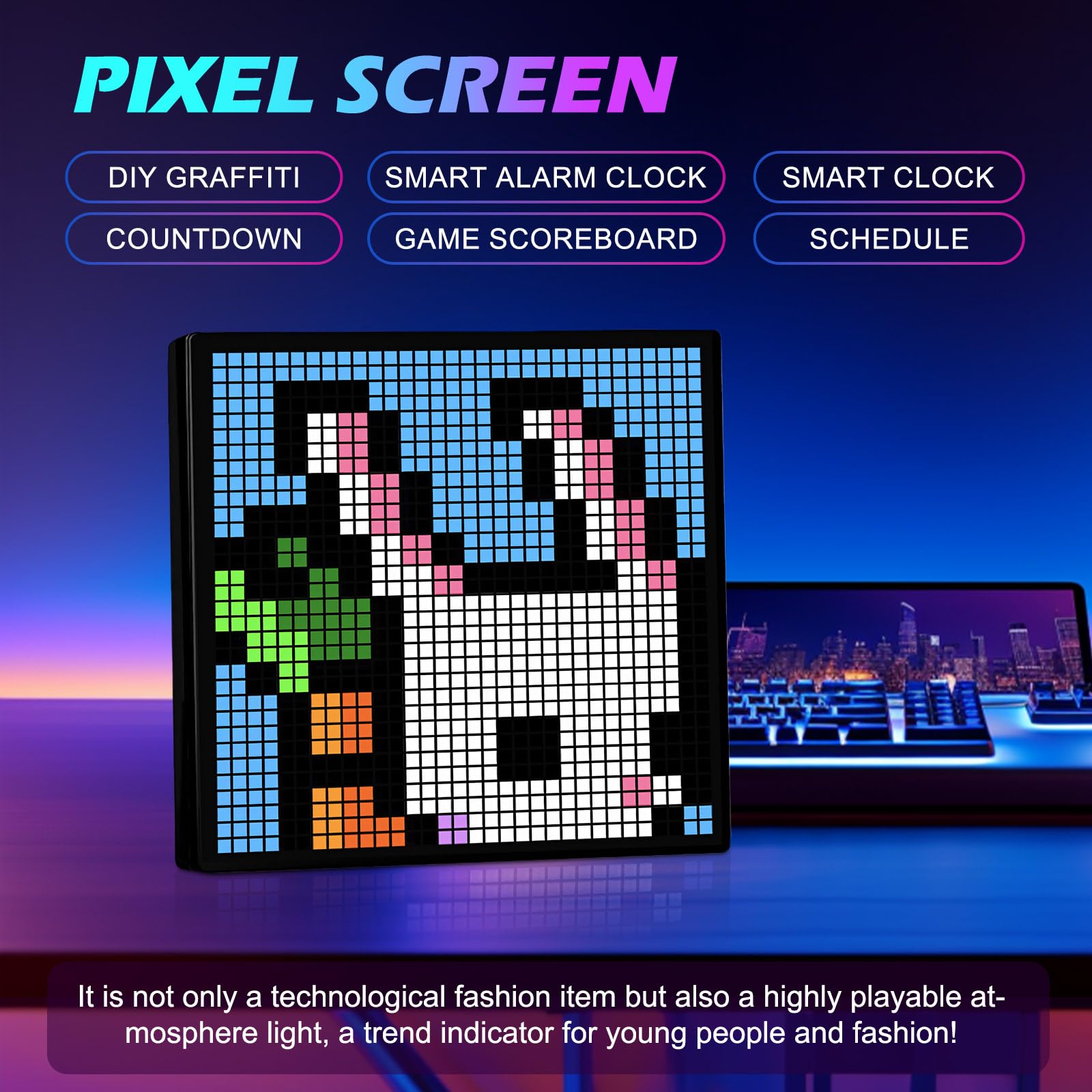 Cornice per foto digitale a LED Pixel Art, 32 x 32 RGB, pannello di visualizzazione programmabile, Bluetooth portatile intelligente e controllo tramite app, cartello LED per sveglia