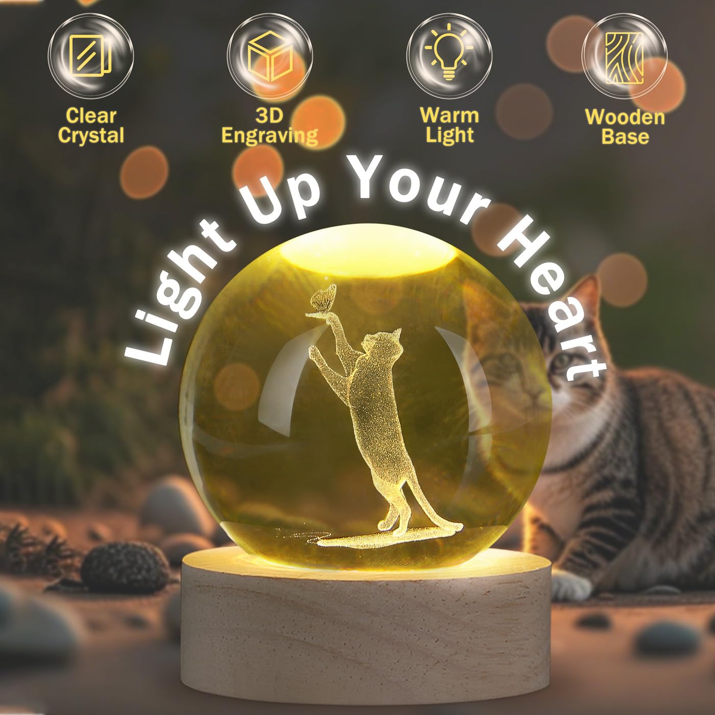 SAHOOTTIE 60mm 3D Cat Crystal Ball Cats Paperweight Cute Cat Gifts for Cat Lovers Cat Themed Gifts Cat Ornaments Cat Gifts-C - Image 4