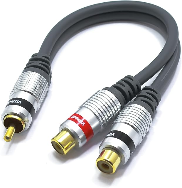 VITALCO RCA Male To 2 RCA Female Y Splitter Adapter RCA to 2RCA Stereo Audio Phono Cable Gold OFC