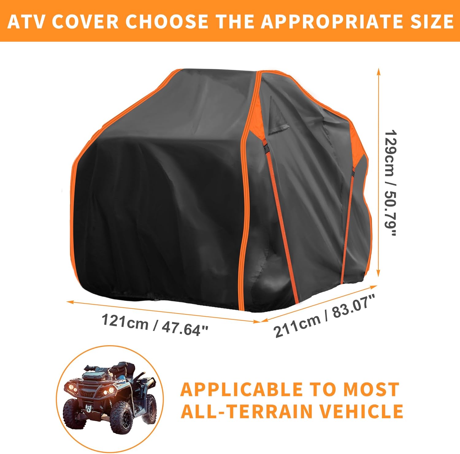 X AUTOHAUX ATV Cover for Polaris Sportsman 850 Waterproof 4 Wheelers Quad Cover Outdoor Sun Rain Storage Protection 210D-PU Black 211x121x129cm/83.1x47.6x50.8in