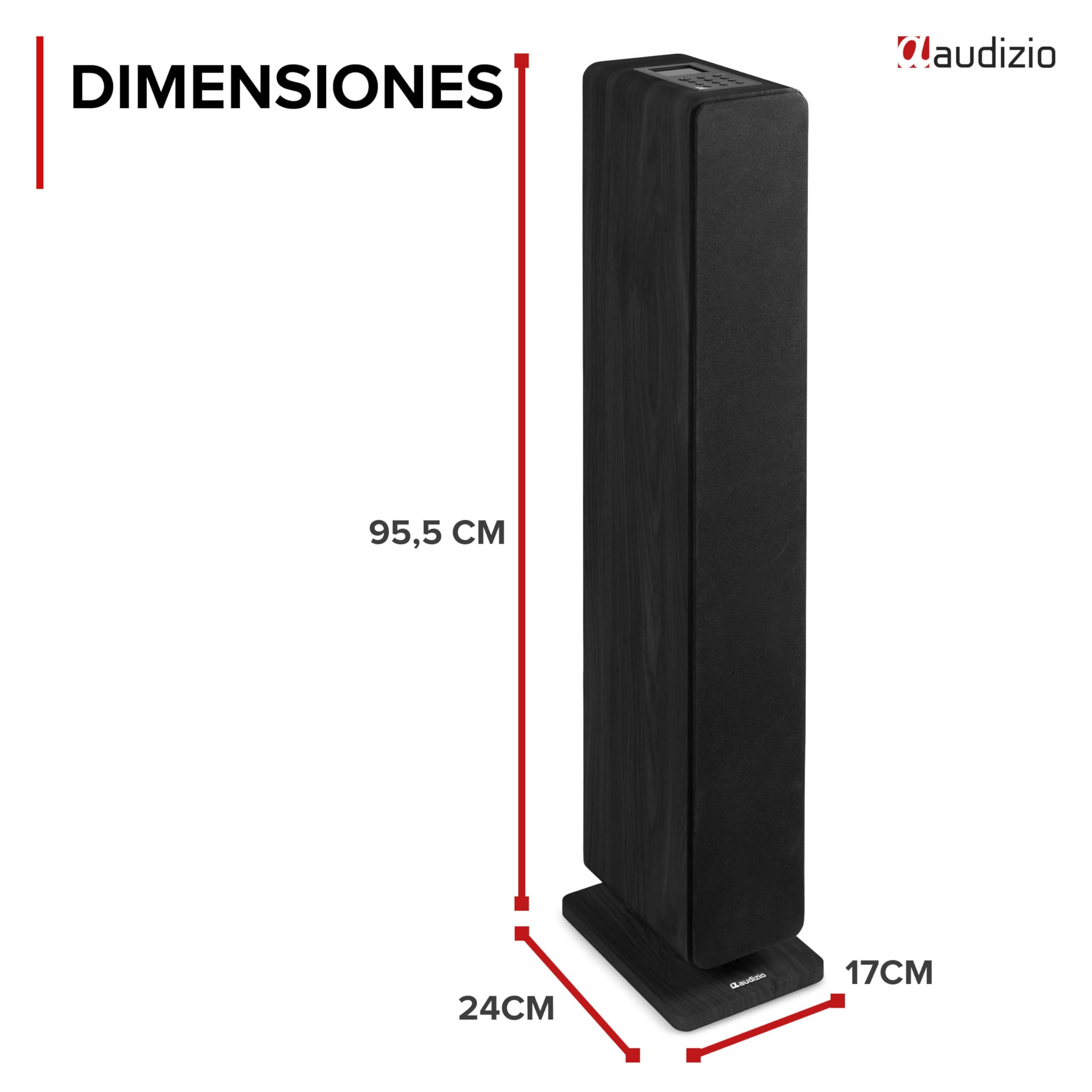 Audizio Arco – Pack 2 Altavoces Activos 320W con Radio Dab+, Radio Digital y Radio FM, Altavoz Bluetooth Potente, Altavoz USB, Entrada optica para Equipo Sonido TV Home Cinema, Color Negro