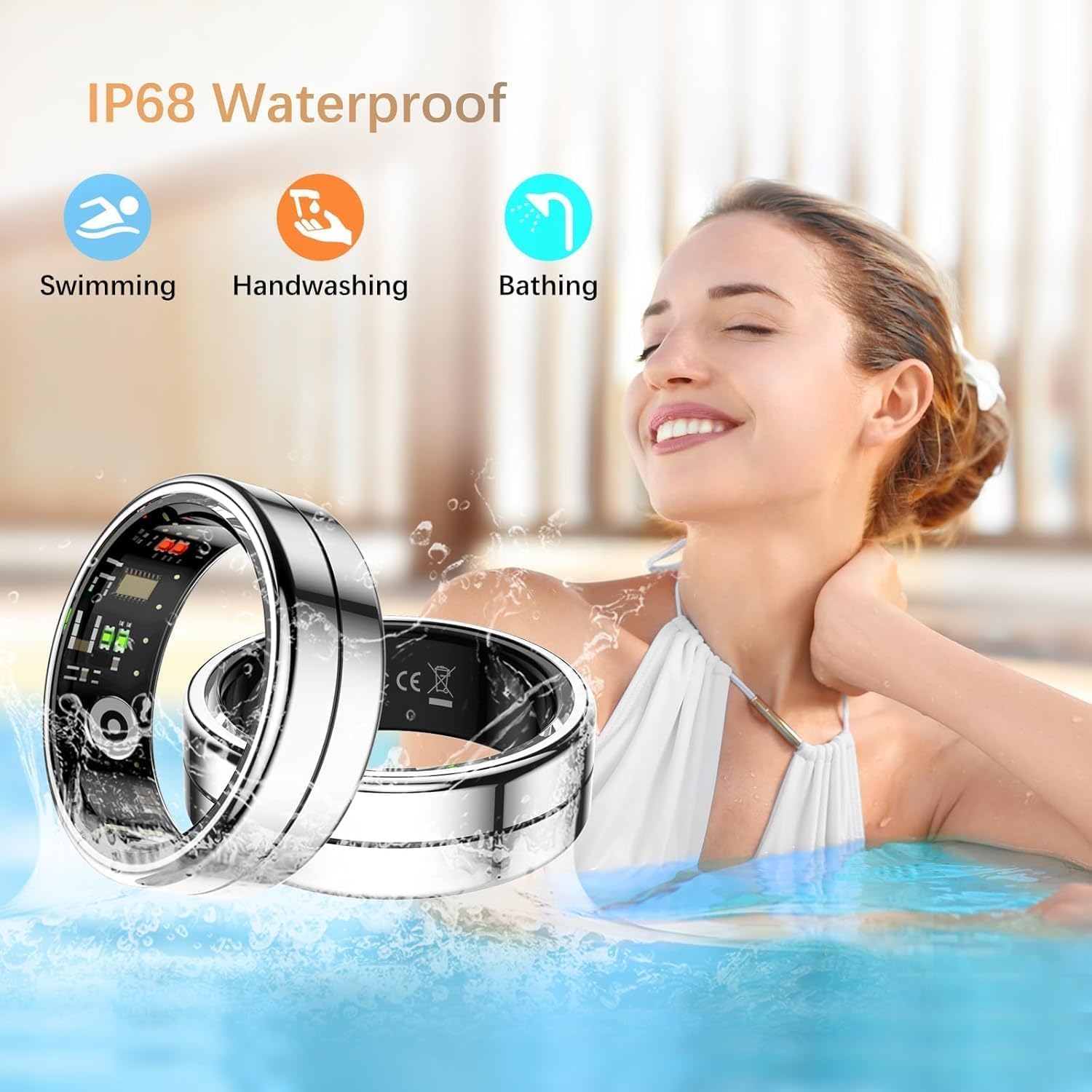 Bague de santé intelligente pour homme et femme avec fréquence cardiaque, oxygène dans le sang, HRV, niveau de stress, moniteur de sommeil, suivi de pas, pas de frais d'abonnement, bague intelligente