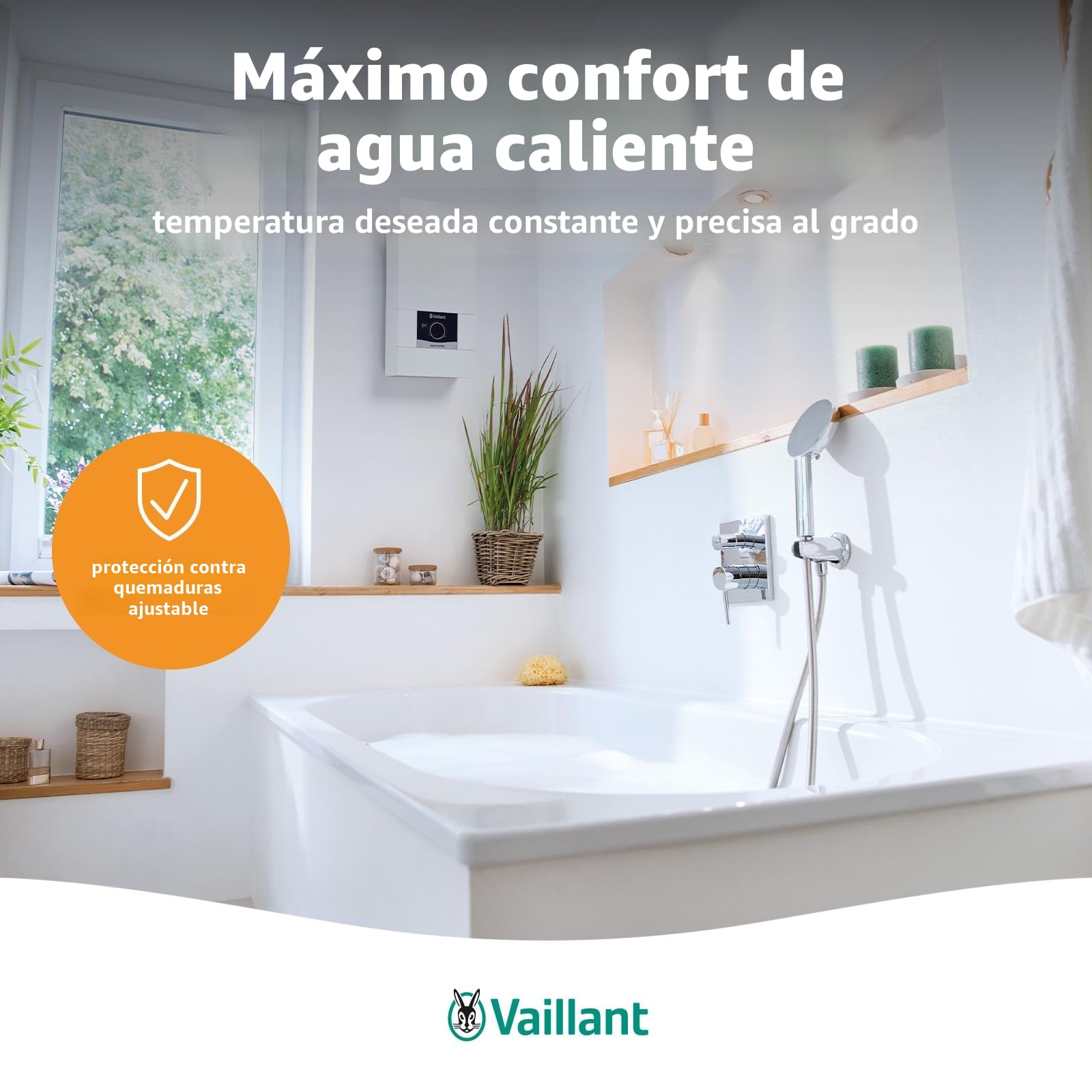 Vaillant Calentador de agua electrónico VED E 21/8, resistente a la presión, 21 kW, 400 V, temperatura de salida precisa, ajustable, pantalla digital, 0010023778, [clase energética A]