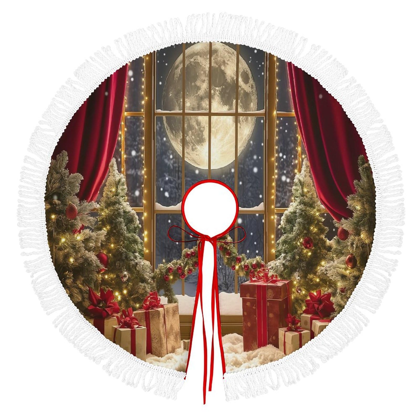 Jupe d'arbre de Noël couverture de base ronde décorations de fête à domicile lune