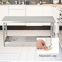 Vista 5 de Mesa plegable de acero inoxidable de 24 x 60 pulgadas para preparación y trabajo, isla de cocina de acero inoxidable resistente comercial NSF