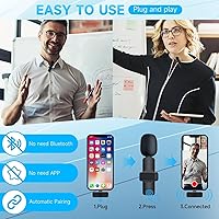 Vista 4 de Paquete de 2 micrófonos inalámbricos de solapa para iPhone iPad, mini micrófono con audio más claro, micrófonos inalámbricos Plug-Play, micrófono
