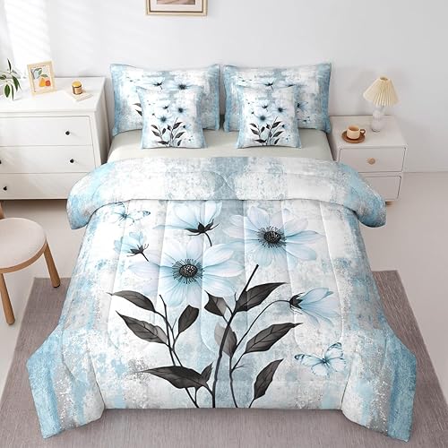 Watercolor Flowers King 7-Piece Bedding Set Abstract Oil Painting Daisy Comforte