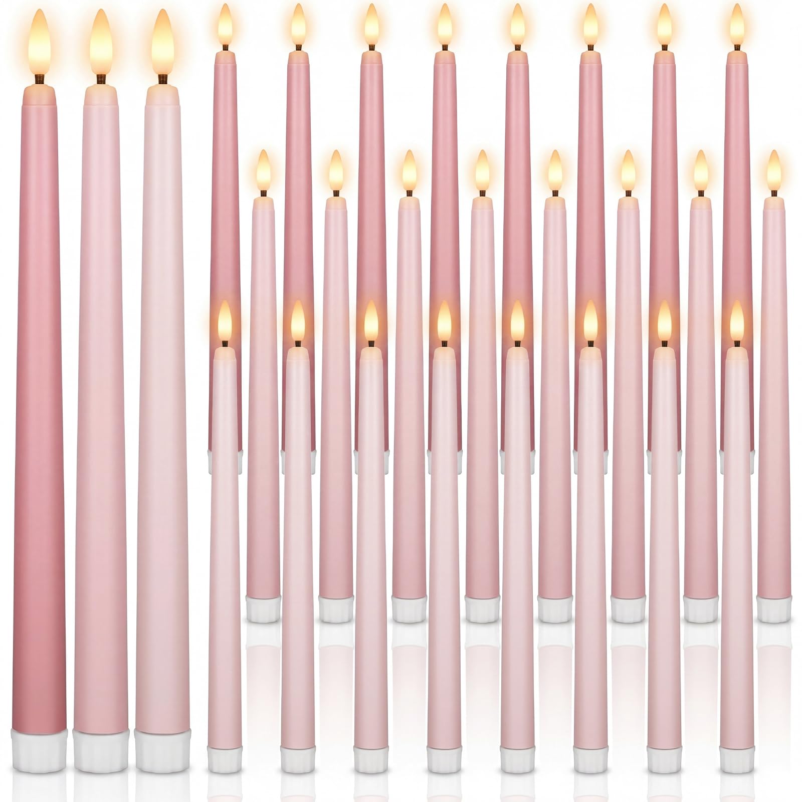 Macarrie 24 Packs Flameless Taper Candles Battery LED 11",Light Pink