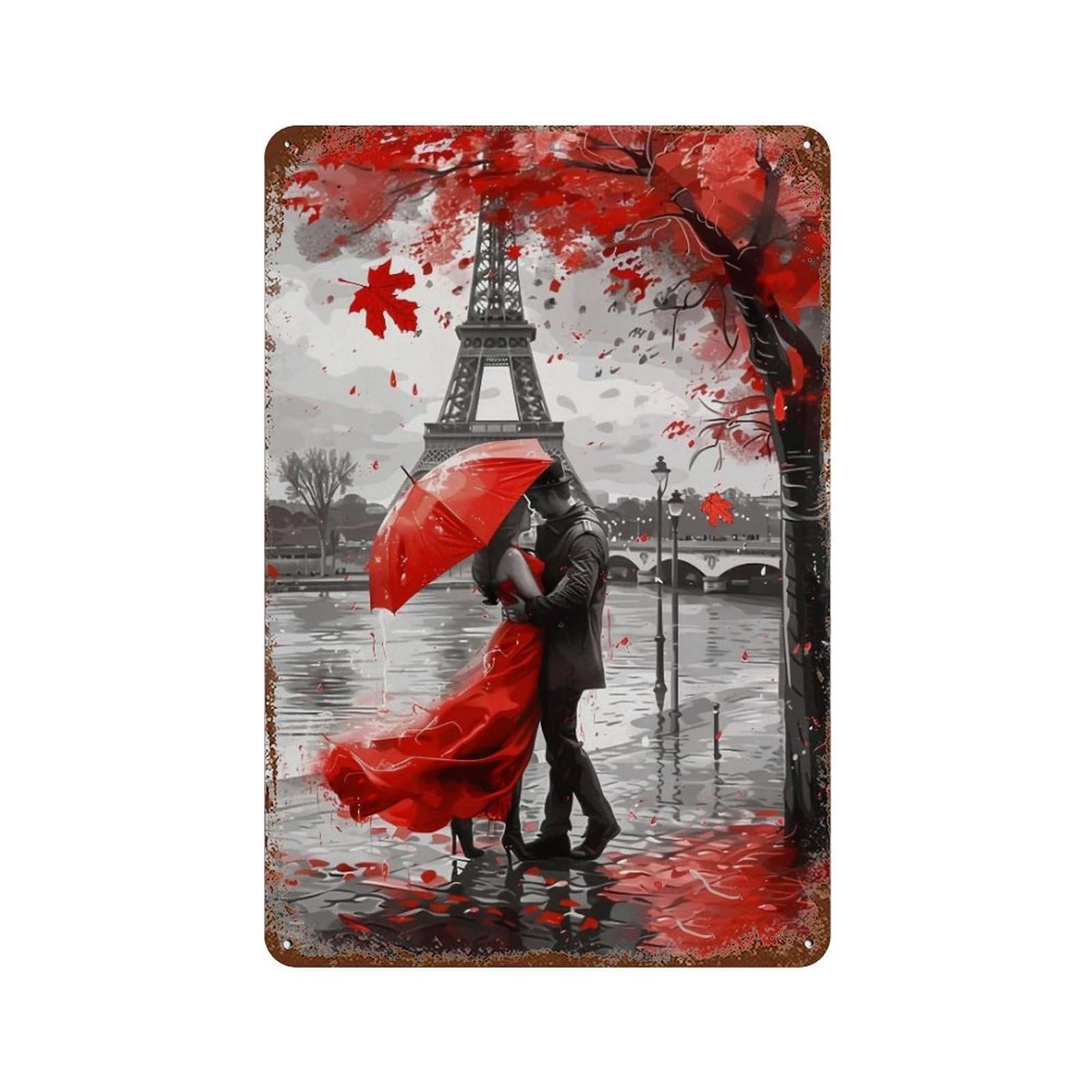 HDURYEYRYY Red Umbrella Romance in Paris 04 Wall Retro Iron Vintage Art Metal Tin Sign Poster Modern Home Cofffee Club Art Bar Shop Decor Style 30x20cm