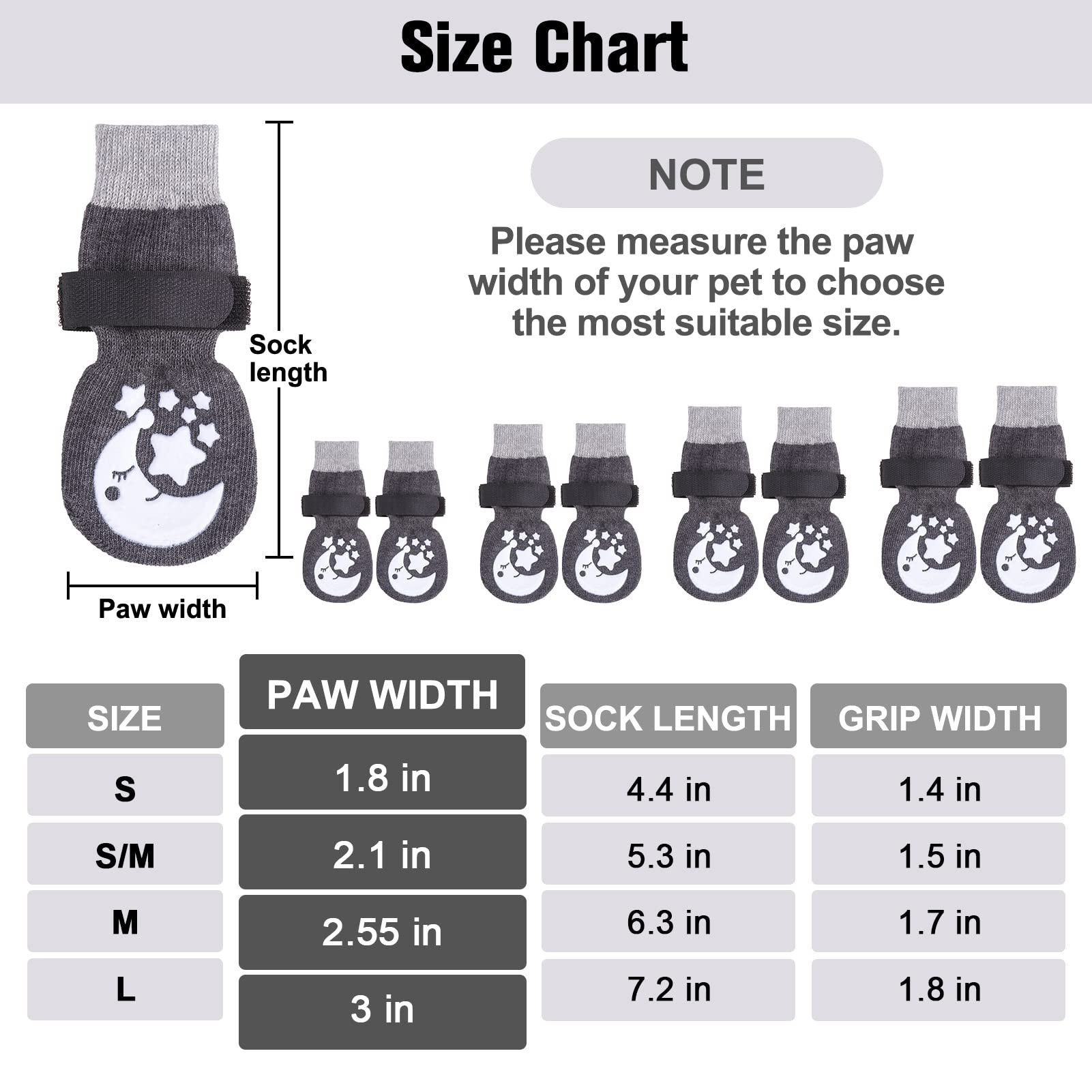 BEAUTYZOO Rutschfeste Hundesocken mit Griffen, Traktionskontrolle für kleine, mittelgroße und große Hunde, für den Innenbereich, doppelseitiger Haustierpfotenschutz für Hartholzböden (Mond und Stern)