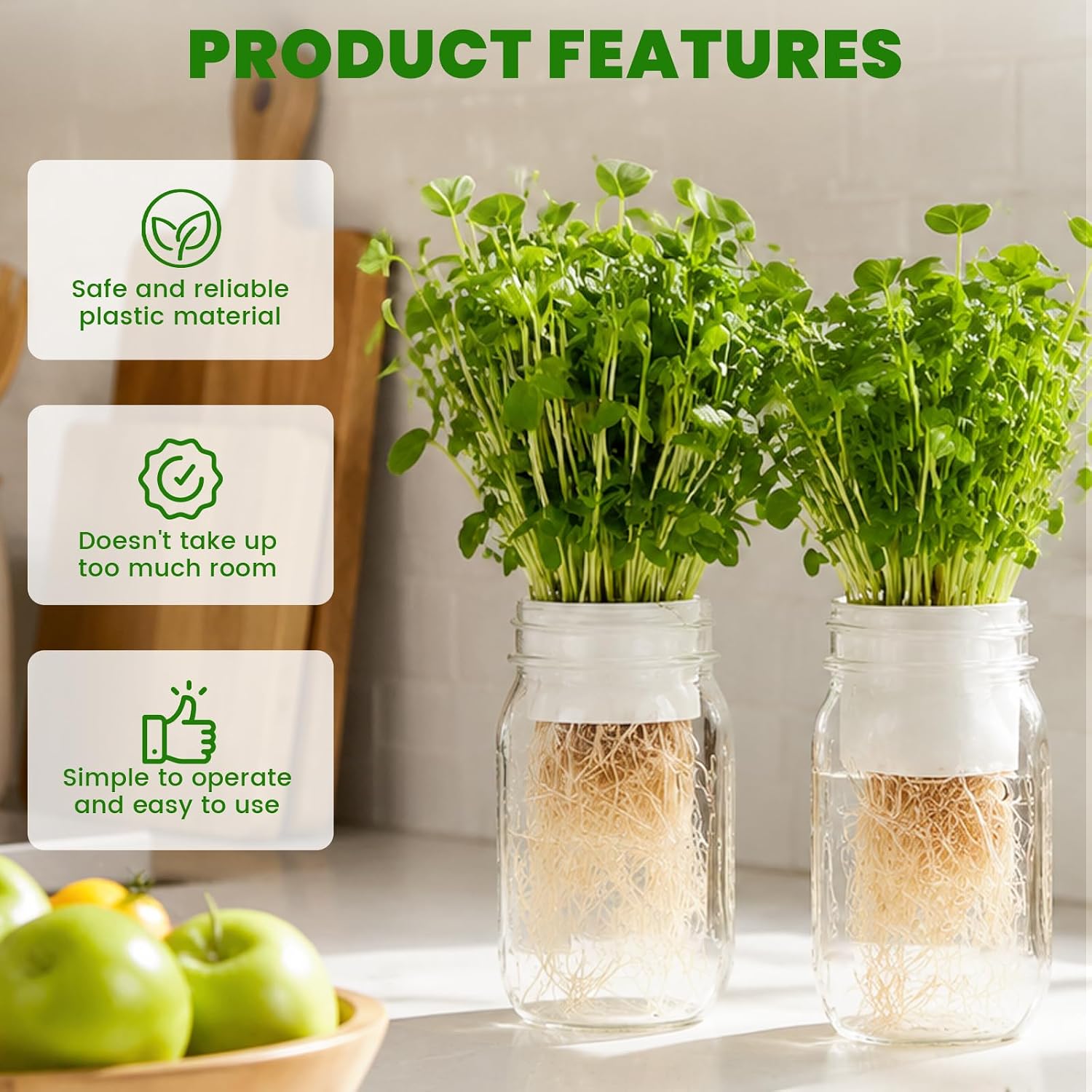 4 PCS Microgreen Grower for Mason Jars, Deep and Shallow Hydroponic Sprouting Trays with 20 Seedling Absorbent Paper for Microgreens Radish Pea Seeds