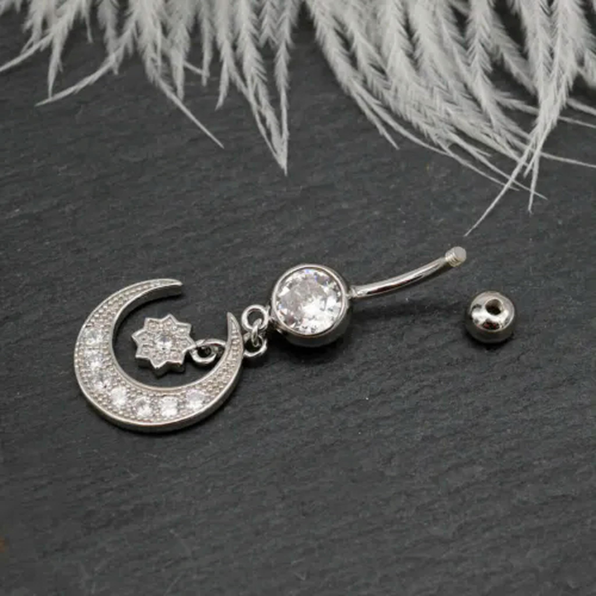 Piercing all'ombelico con Cristallo di Luna e bilanciere in Argento Sterling 925 A4401-6 mm