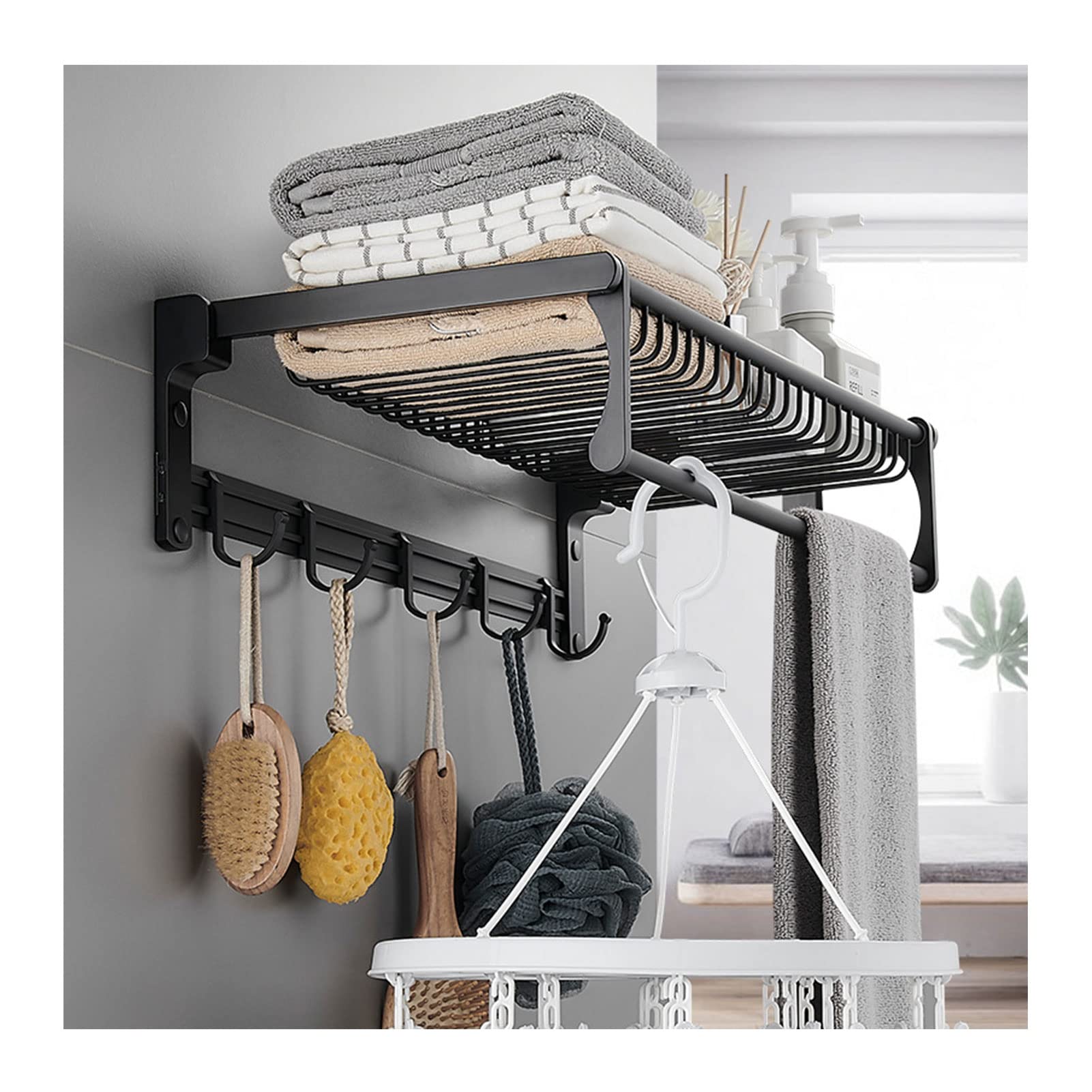 Porte-serviettes de salle de bains pliable 40cm gain de place total