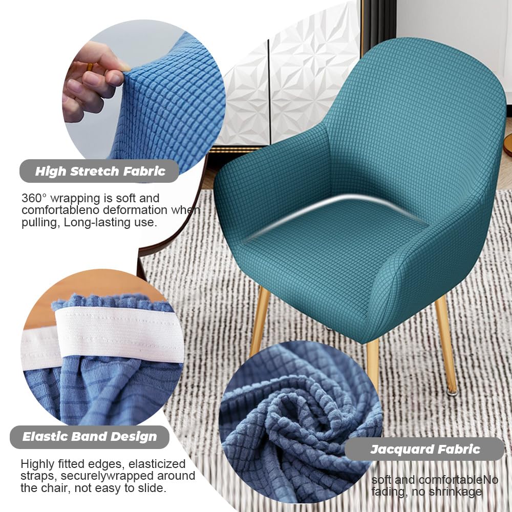 Highdi Einfarbig Jacquard Stuhlhussen mit Armlehne Stretch Stuhlbezug Esszimmerstühle Bezug Sesselbezug Abnehmbare Waschbar Universal für Esszimmer Hotel Bankett Deko (6er Set,Grün)