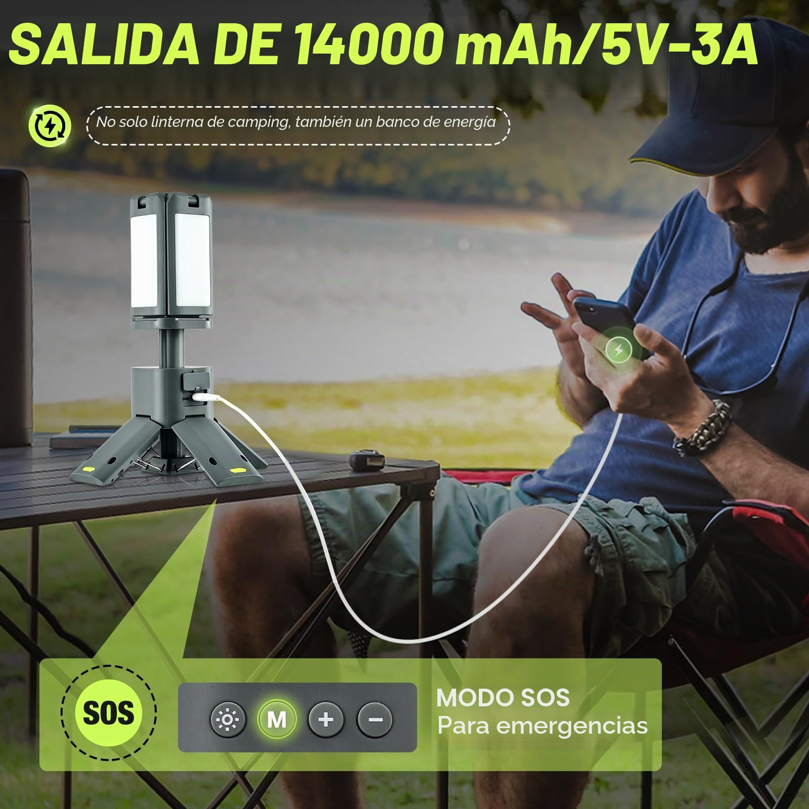 SakerPlus Linterna telescópica de camping, fuente de alimentación recargable de 14000 mAh, lámparas magnéticas regulables de 6000 lúmenes, iluminación de trabajo