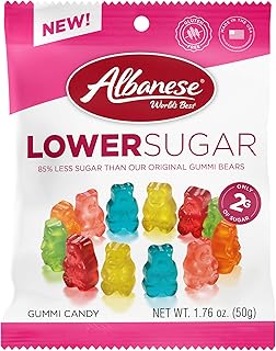 Albanese World's Best Lower Sugar Gummi Bears | 1.76oz of Candy | Gluten Free, Fat Free, Soft and Chewy Gummy Worms | Great for Sugar Conscious Adults and Kids and On The Go Snacking