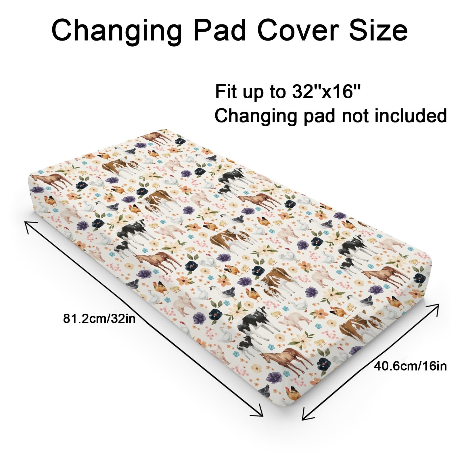Baby Farm Animals Boho Floral Baby Changing Pad Covers for Boy Girl 32''x16'' Cow Horse Pig Chicken Duck Fitted Diaper Change Table Mats Farm Life Soft Breathable Nursery Baby Changing Table Sheets