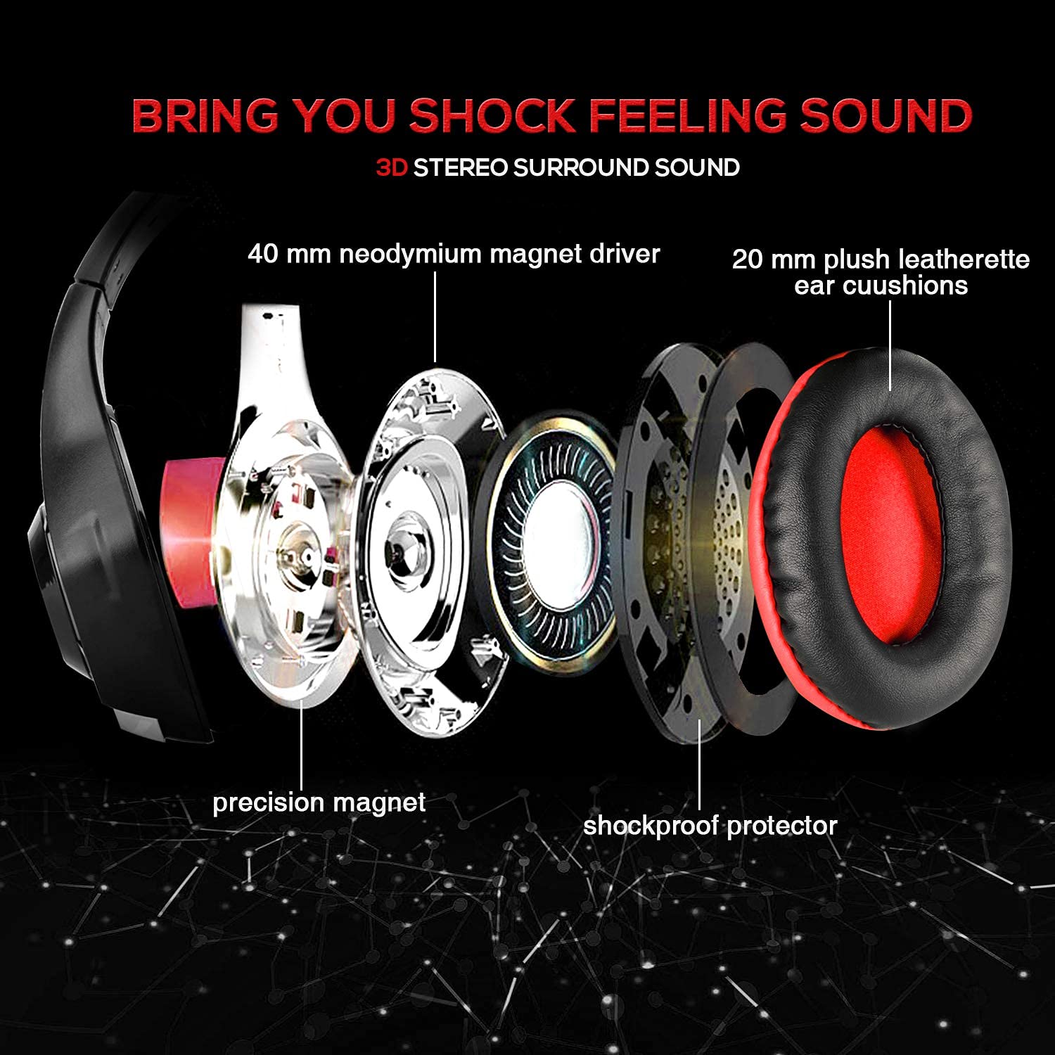 BlueFire Cuffie Gaming per Xbox one, Cuffie da Gioco con 3.5mm Jack LED e Microfono Insonorizzato,Bass Stereo Audio Surround Cuffie da Gaming per PS4/ PS5/ Xbox/PC/Laptop (Rosso)