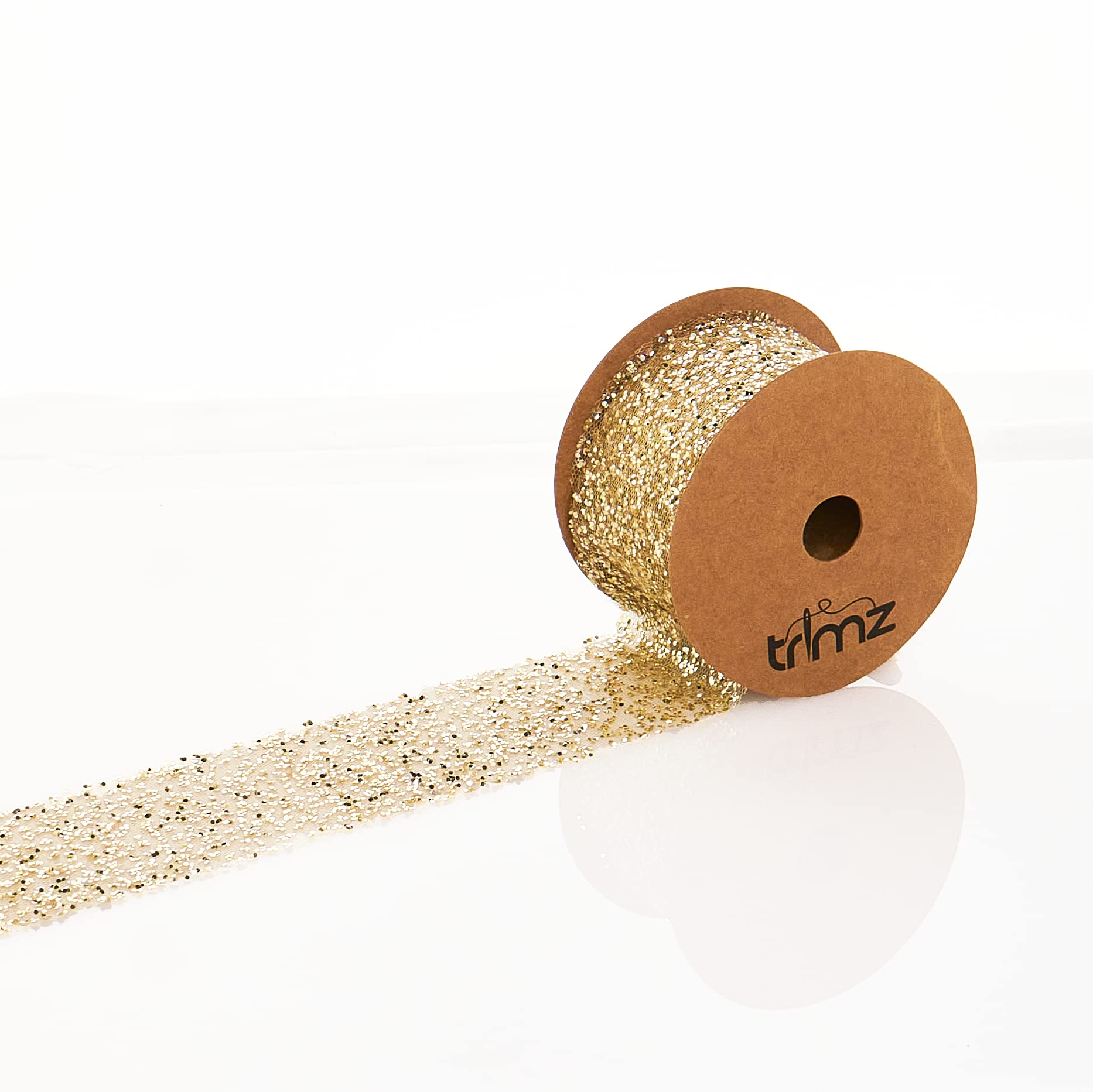 Glitter Organza Ribbon 50mm x 5m Reel – Gold – Sparkling Sheer Fabric Ribbon for Gift Wrapping, Crafts, Floristry & Event Decoration – Non Washable (Trimz50GLIT5Gold)