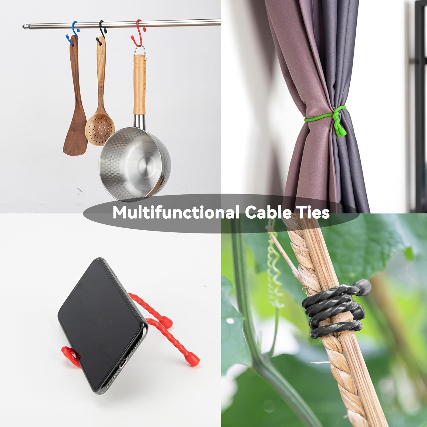 20 PCS Silicone Twist Ties Reusable Cable Ties Steel-Core Straps for Organizing Bundling and Holding All Purpose Bendable Cord Tie for Indoor Outdoor 4 6 12 18 24 inch (4 Colors)
