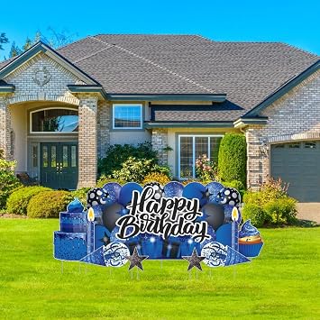 VictoryStore Oversized EZ Yard Cards, Sparkle Happy Birthday Yard Signs, 36x72 Inches, Waterproof Corrugated Plastic, Includes Stakes Blue
