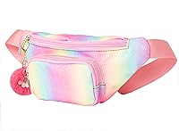 Vista 3 de Riñonera de moda brillante para niñas, con dos bolsillos, manos libres, ligera, con cinturón, para vacaciones, festivales, fiestas, viajes