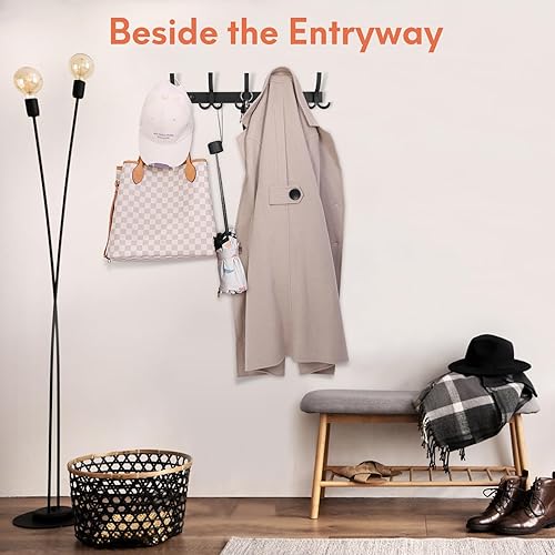 Miniatura 6 de Perchero de pared, paquete de 2 ganchos de pared, ganchos de pared para colgar, perchero para pared con 15 ganchos para entrada y dormitorio