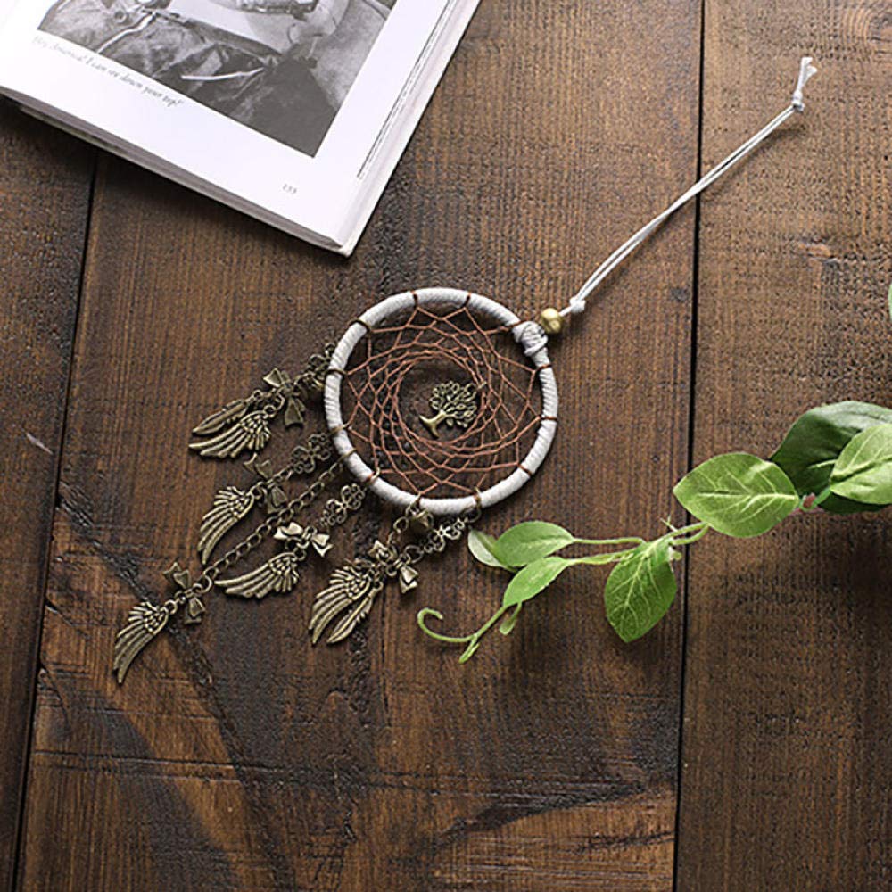 Attrape-rêves Suspendu Pour Rétroviseur De Voiture - Décoration Pendentif, 15 Cm, Plumes Et Perles, Symbolique Chance - 7