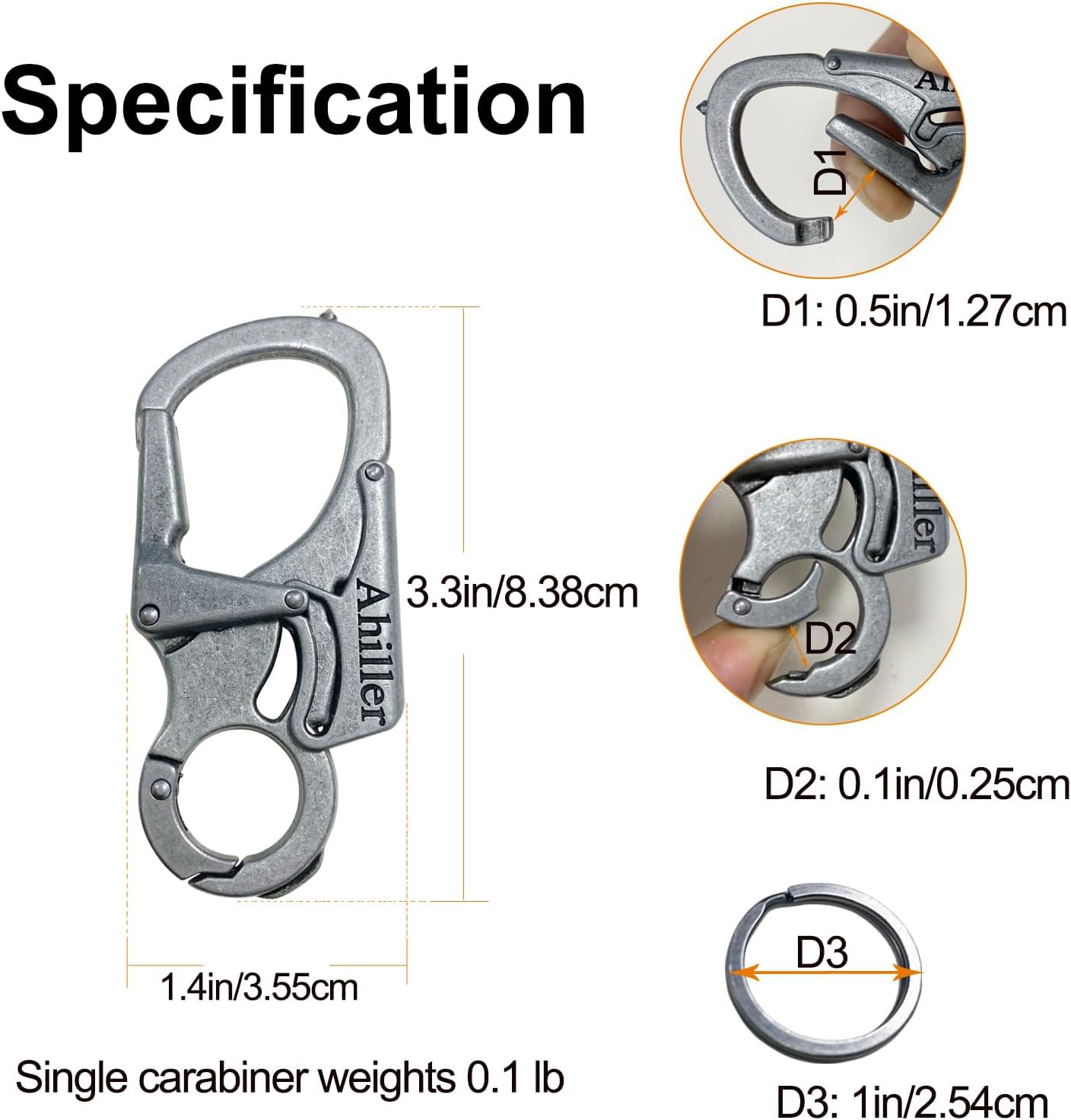 Ahiller Carabiner Keychain Clip, Double Lock Designed - Tungsten Steel Tip, Multifounction Tools for Camping, Hiking, Fishing, Outdoor Survival