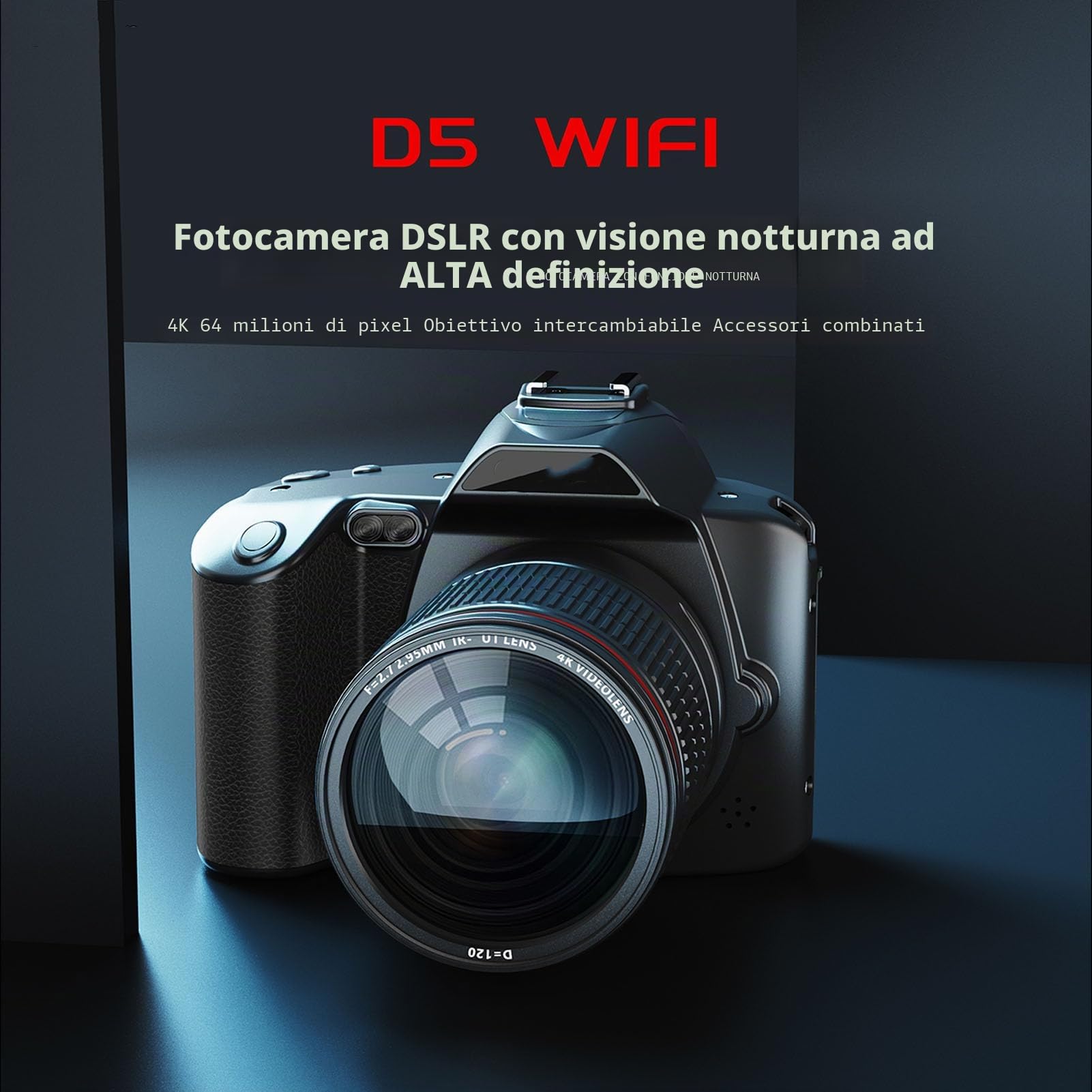Fotocamera Digitale 4K, Fotocamera per WiFi da 64 MP per YouTube con Doppia Fotocamera, Visione Notturna, Zoom Digitale 16X, Obiettivo Grandangolare da 120 Gradi
