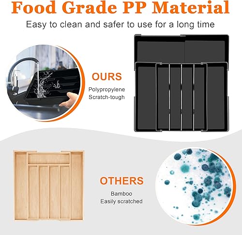 Miniatura 3 de Organizador grande de cubiertos expandible, sin BPA, apto para alimentos, organizador de cajones de cocina, bandeja de cubiertos, almacenamiento