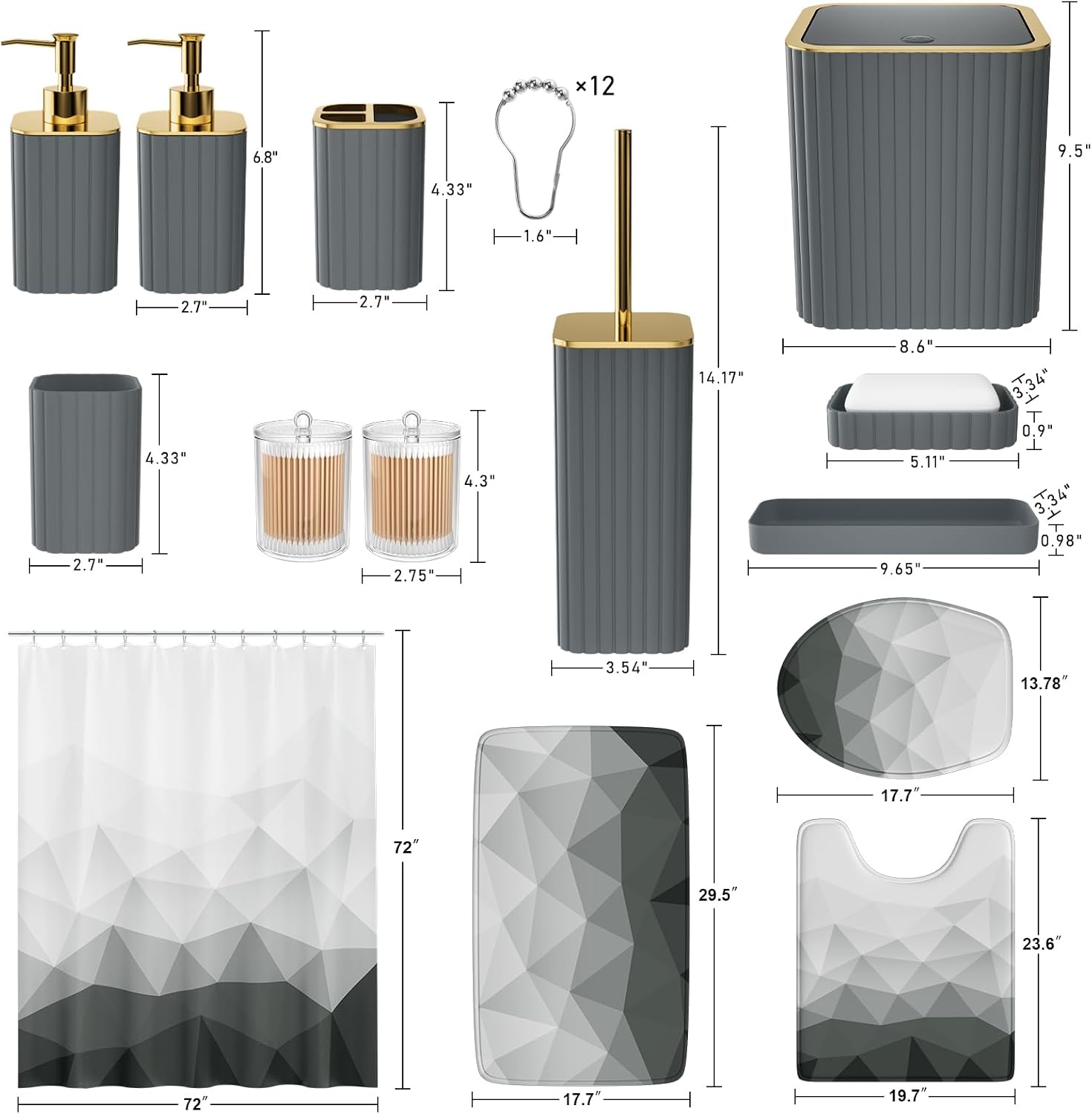 XLHOMO Bathroom Set - Bathroom Sets with Shower Curtain and Rugs, Grey image 3