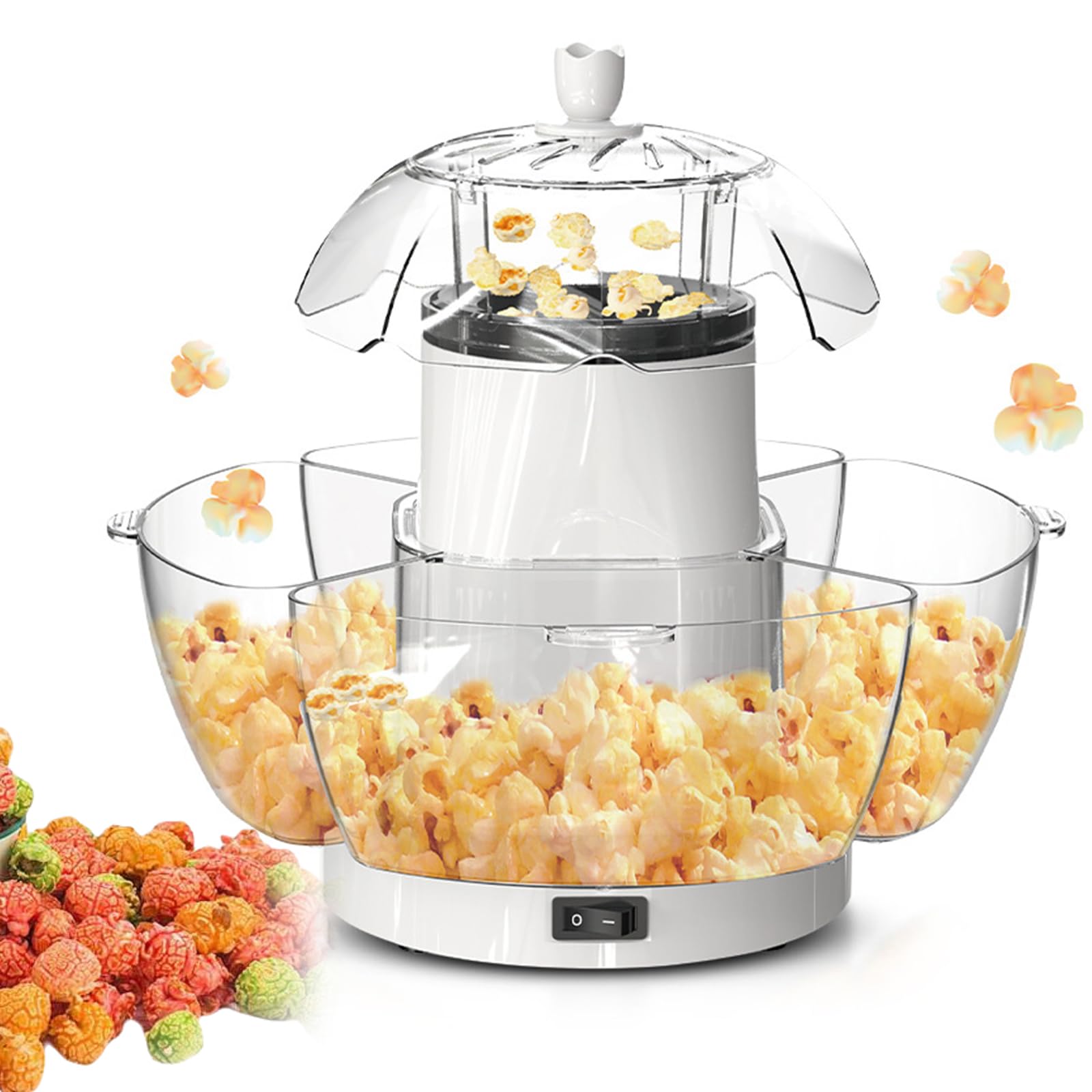 Macchina per Popcorn 1200W, Popcorn Maker Elettrico con 4 Secchi Rimovibili, Antiaderente, Senza Grassi e Oli | Snack Sani, Macchina per Popcorn con Un Tasto per Casa, Festa, Cucina