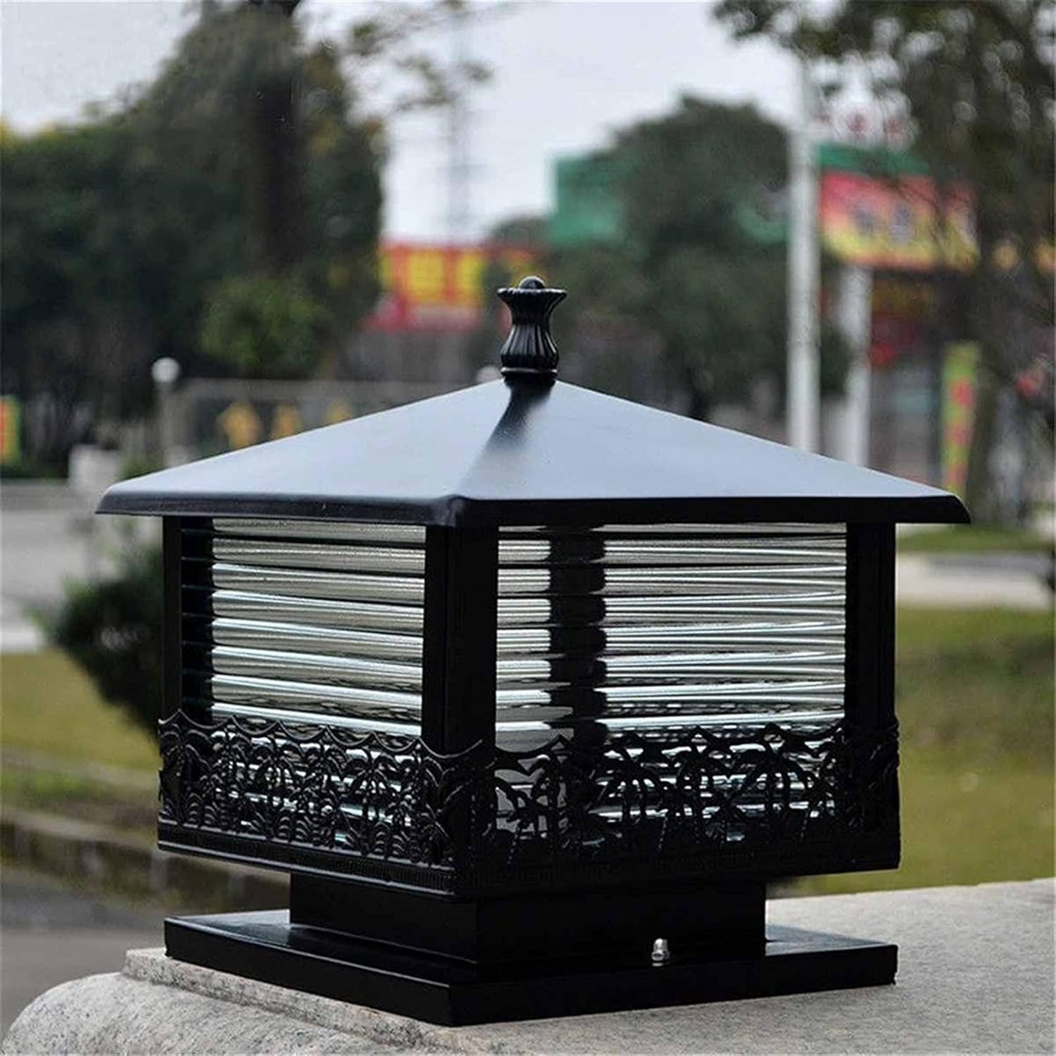 Outdoor Pillar Light Fixture | Vintage European Style Post Cap Lamp | IP65 Waterproof Gate Column Lantern with Decorative Base | Aluminum Die-Cast Fence Deck Lighting
