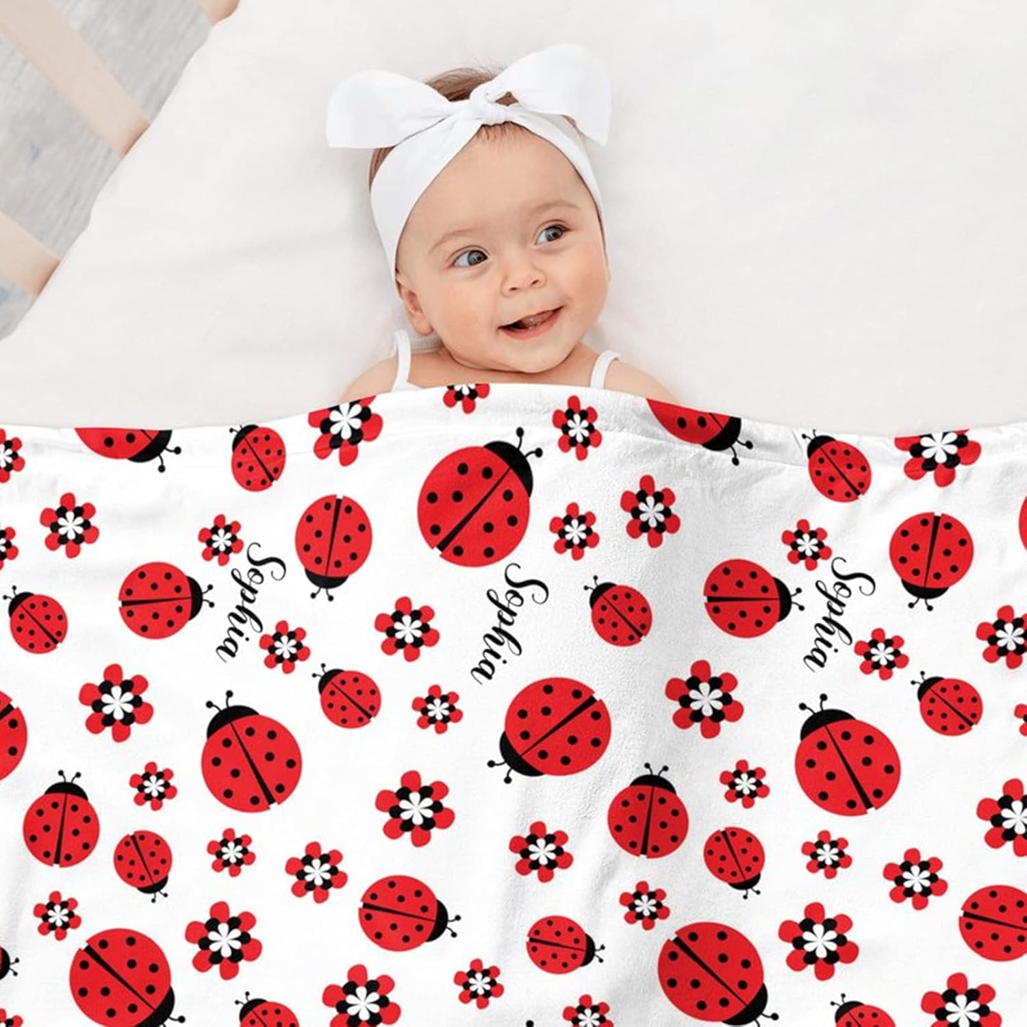 Personalized Crib Bedding Set for Baby Girls, Custom Baby Girl Crib Bedding Set with Name, Ladybug Nursery Bedding, 2 Piece Baby Crib Bedding Sets, Name Crib Comforter, Crib Fitted Sheets for Babies