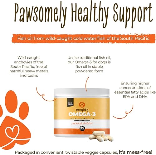 Miniatura 3 de Pawsomely Healthy Aceite de pescado omega-3 para perros, aceite de anchoa capturado en la naturaleza, alto EPA y DHA, apoya la piel, el abrigo, las