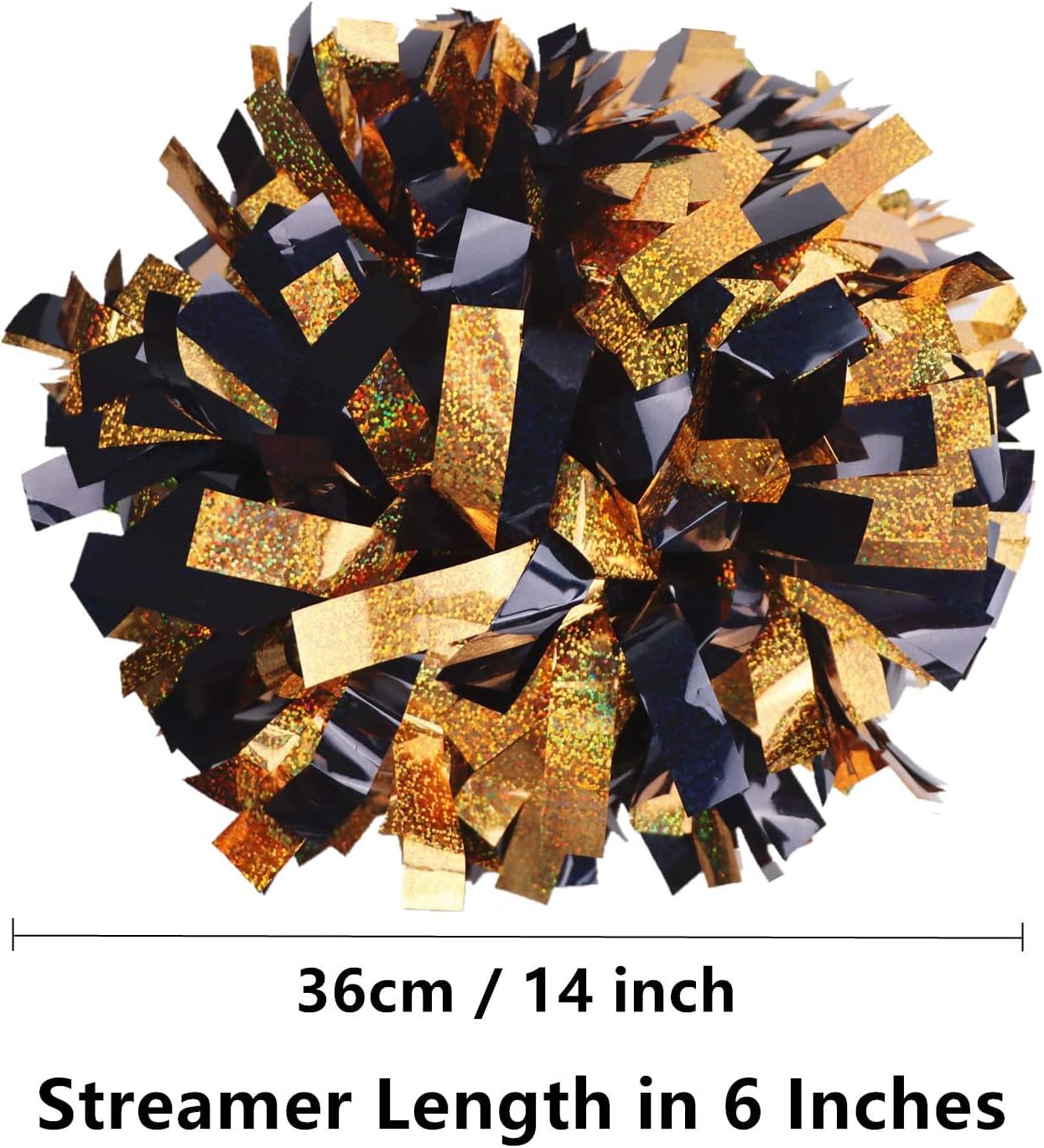 2 Pack 6 Inches Metallic Holographic Cheerleading Pom Poms, Cheer Pom Pom with Baton Handle, Pompoms Cheerleader for Kids Girls Cheering Squad Daily Training Team Spirit