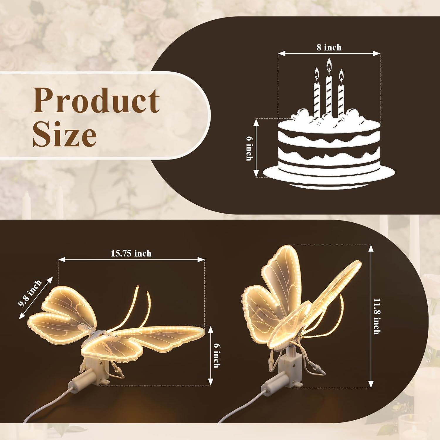 LED Moving Butterfly Light Decoration: Electric Wings Lamp for Wedding - Light Up Table Centerpiece & Wall Decor with Movement - Tying for Birthday Cake Party Baby Bridal Shower Christmas Tree